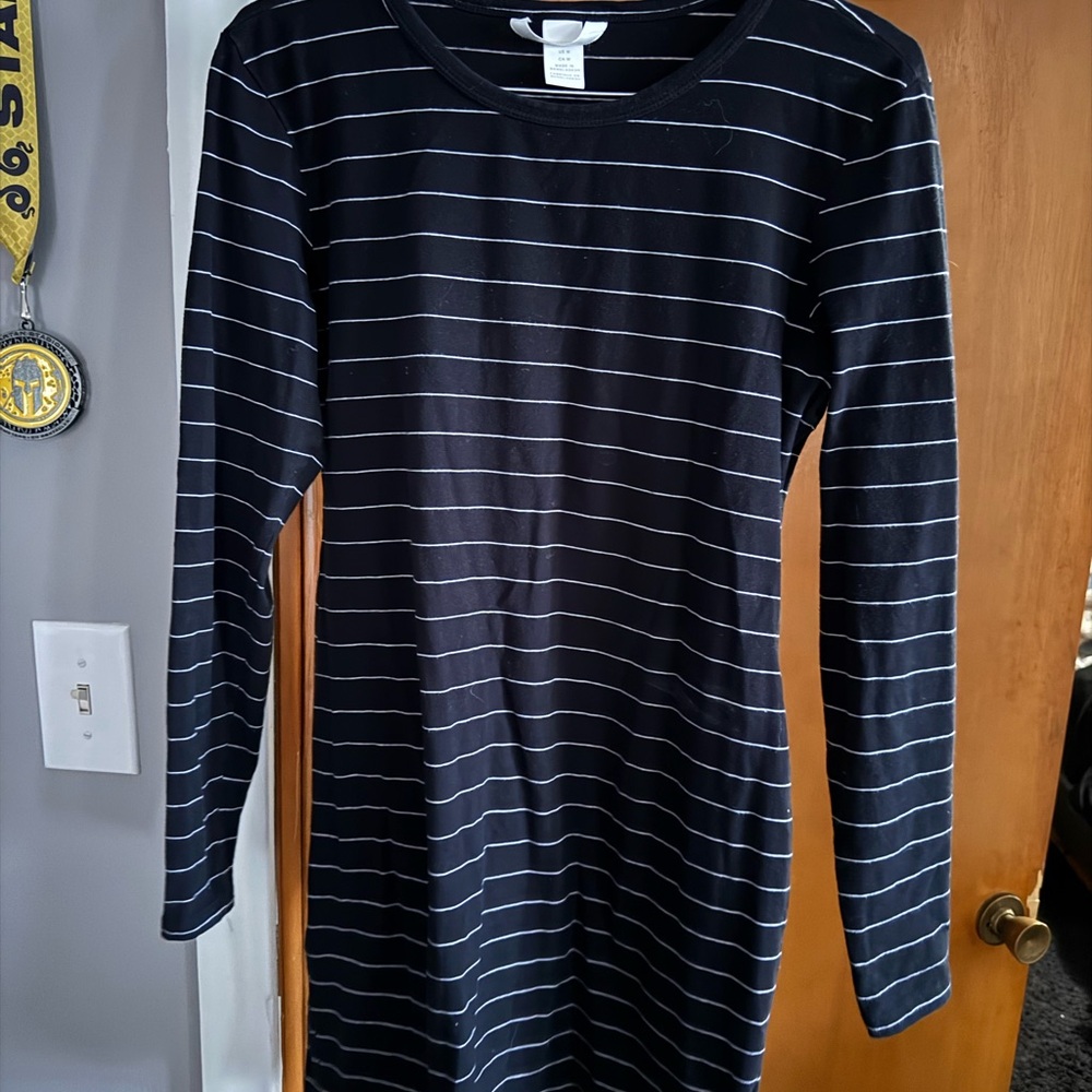 Black and White Striped Long Sleeve Dress